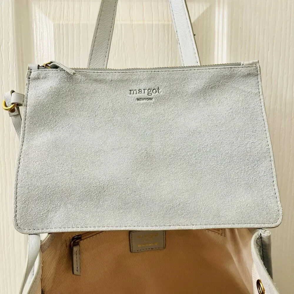 Margot New York‎ Jamee Suede Tote Double Handle Blue TikTok Viral Makeup Pouch